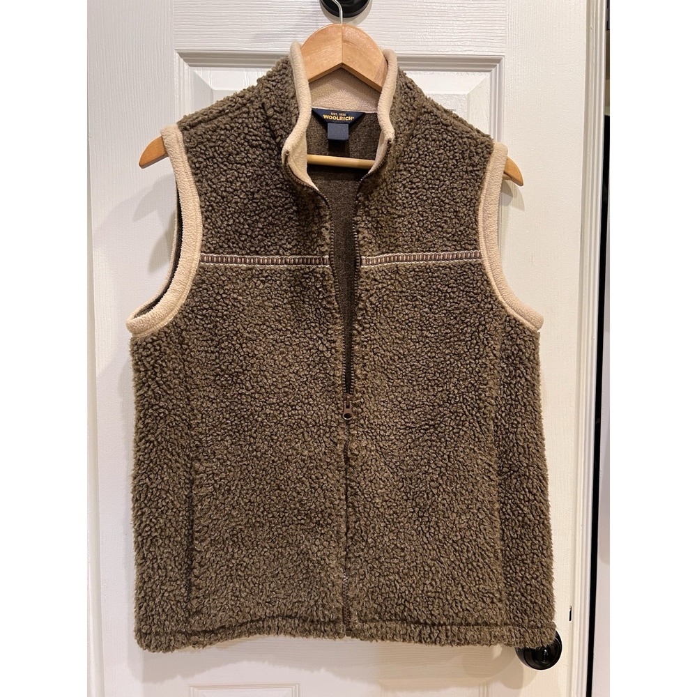 Woolrich Vest Womens Medium Brown Chocolate Sherpa Fleece Zip Up Outdoor Lined